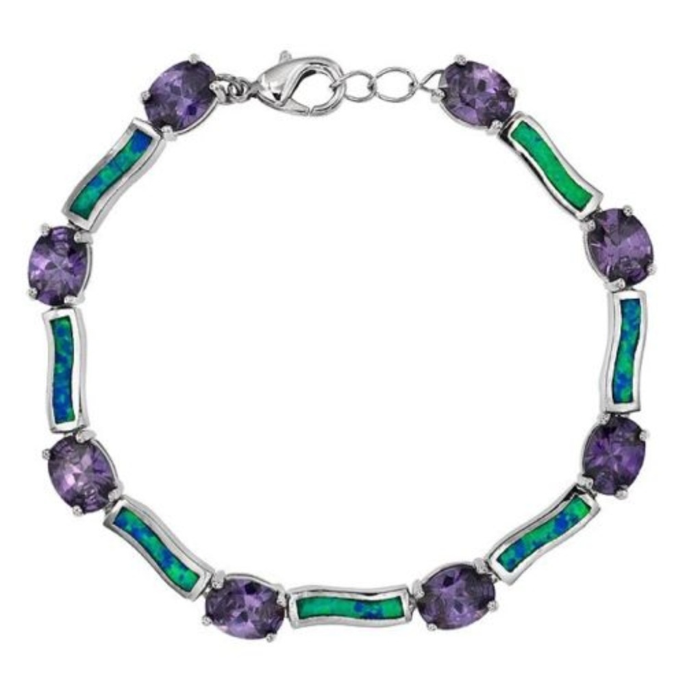 Amethyst & Opal Sterling Silver Tennis Bracelet